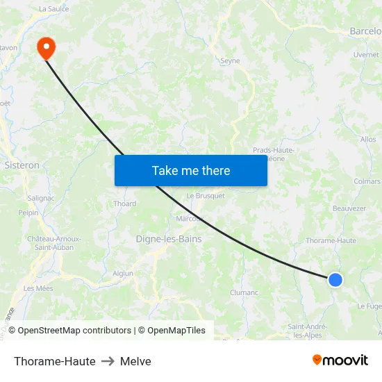 Thorame-Haute to Melve map