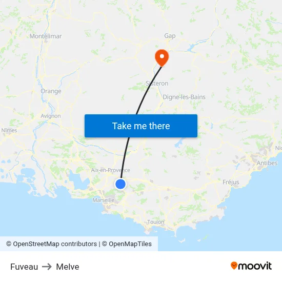 Fuveau to Melve map