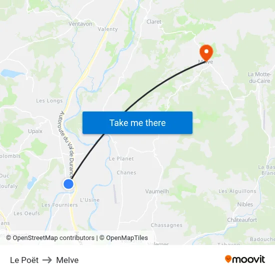 Le Poët to Melve map