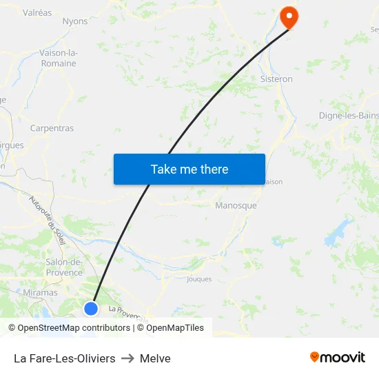 La Fare-Les-Oliviers to Melve map