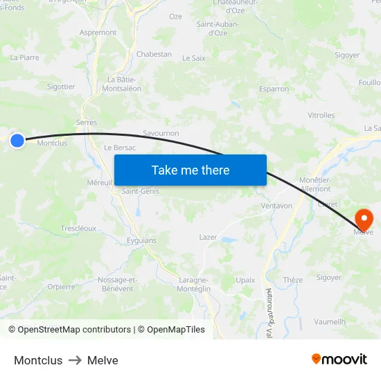 Montclus to Melve map