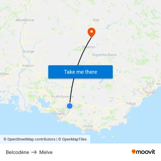 Belcodène to Melve map