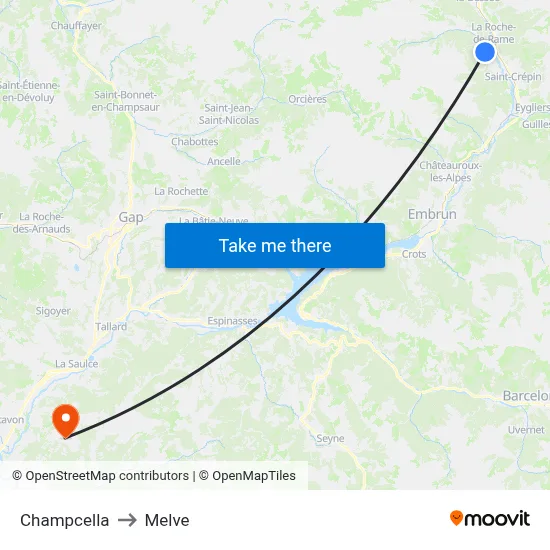 Champcella to Melve map