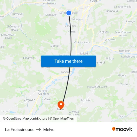 La Freissinouse to Melve map