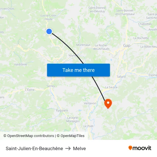 Saint-Julien-En-Beauchêne to Melve map
