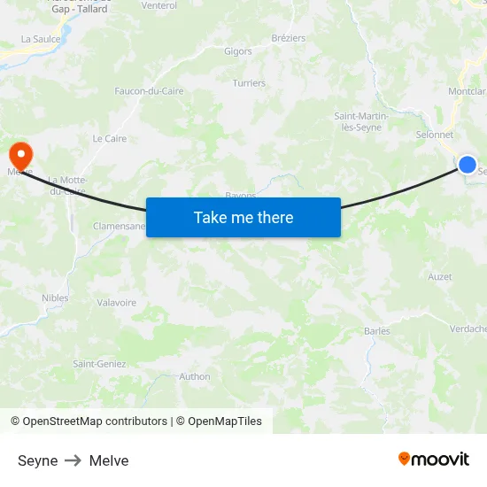 Seyne to Melve map