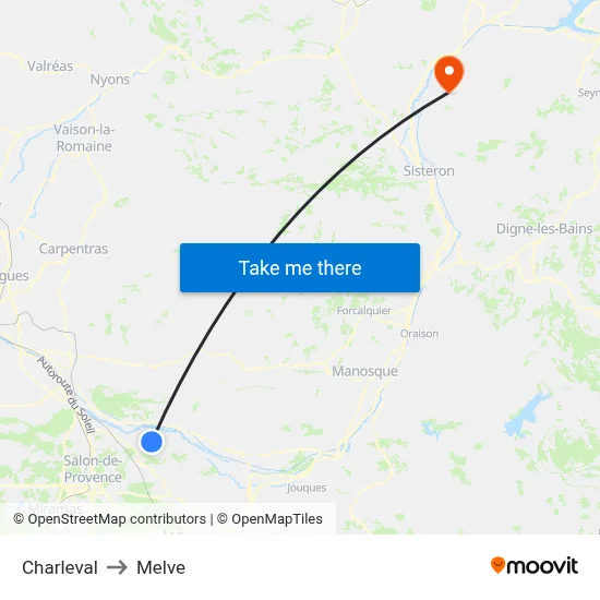 Charleval to Melve map
