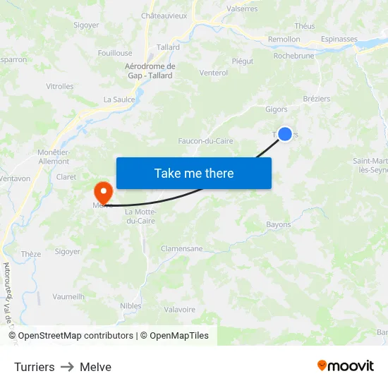 Turriers to Melve map
