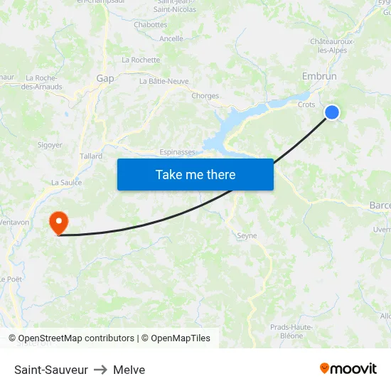 Saint-Sauveur to Melve map