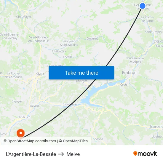 L'Argentière-La-Bessée to Melve map