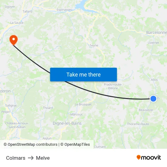Colmars to Melve map