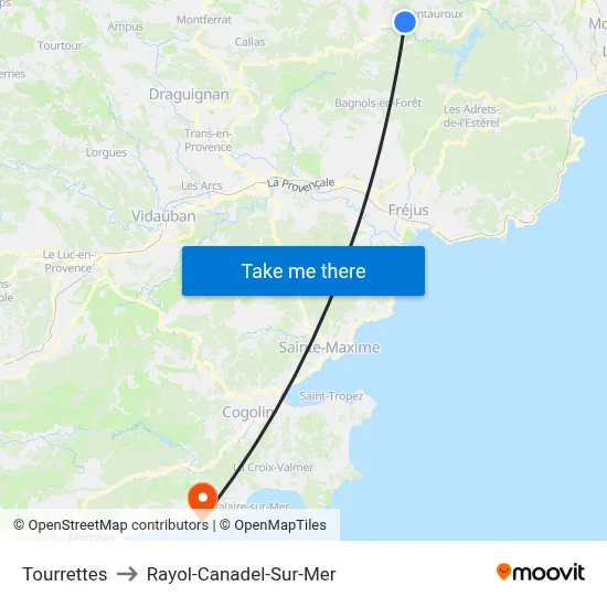 Tourrettes to Rayol-Canadel-Sur-Mer map