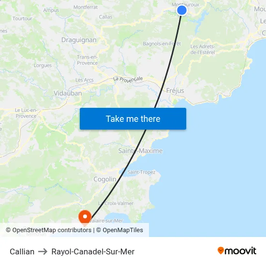 Callian to Rayol-Canadel-Sur-Mer map