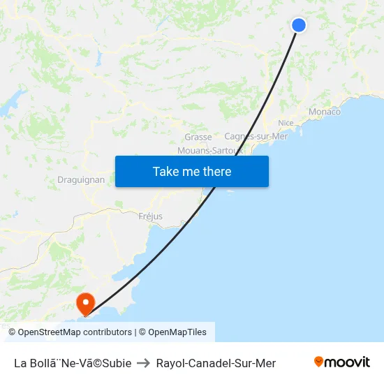 La Bollã¨Ne-Vã©Subie to Rayol-Canadel-Sur-Mer map