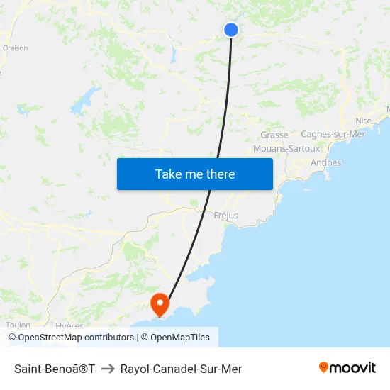 Saint-Benoã®T to Rayol-Canadel-Sur-Mer map