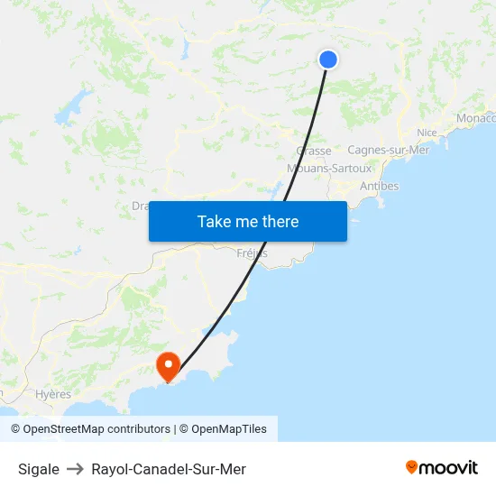 Sigale to Rayol-Canadel-Sur-Mer map