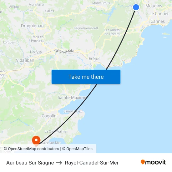 Auribeau Sur Siagne to Rayol-Canadel-Sur-Mer map