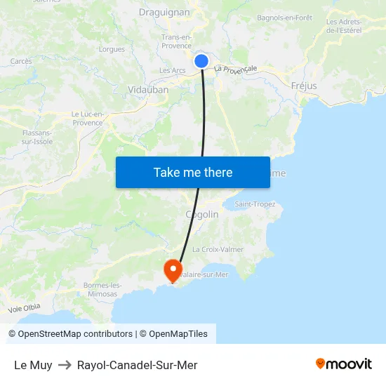 Le Muy to Rayol-Canadel-Sur-Mer map