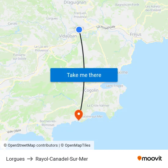 Lorgues to Rayol-Canadel-Sur-Mer map