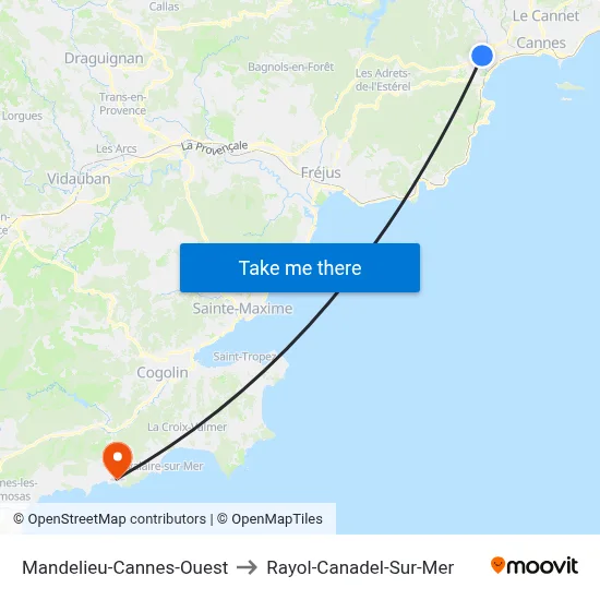 Mandelieu-Cannes-Ouest to Rayol-Canadel-Sur-Mer map