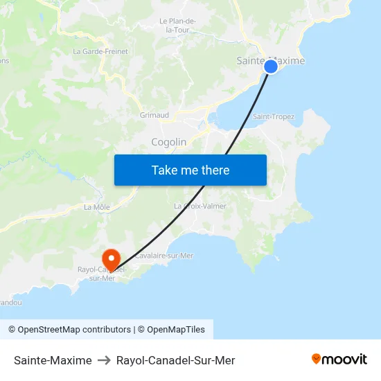 Sainte-Maxime to Rayol-Canadel-Sur-Mer map