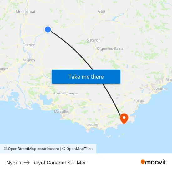 Nyons to Rayol-Canadel-Sur-Mer map