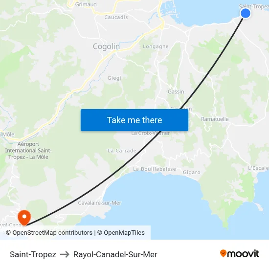 Saint-Tropez to Rayol-Canadel-Sur-Mer map