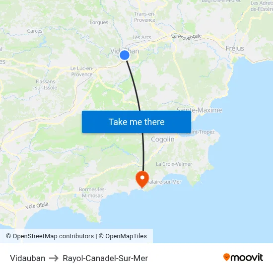 Vidauban to Rayol-Canadel-Sur-Mer map