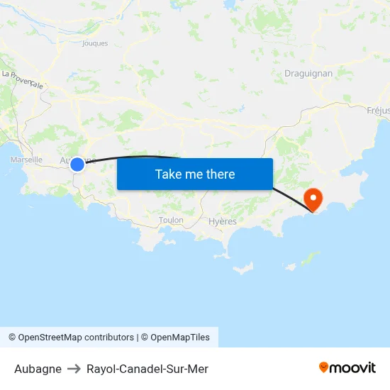 Aubagne to Rayol-Canadel-Sur-Mer map
