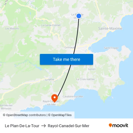 Le Plan-De-La-Tour to Rayol-Canadel-Sur-Mer map