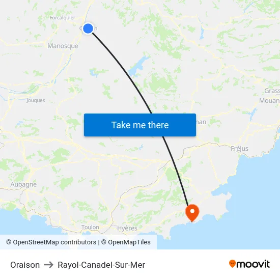 Oraison to Rayol-Canadel-Sur-Mer map