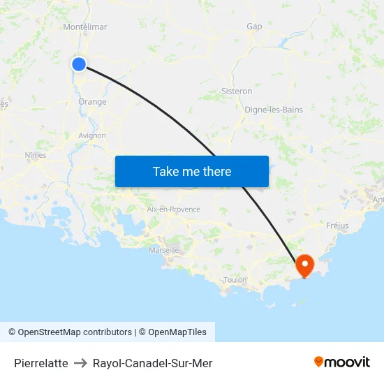 Pierrelatte to Rayol-Canadel-Sur-Mer map