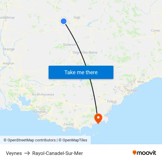 Veynes to Rayol-Canadel-Sur-Mer map
