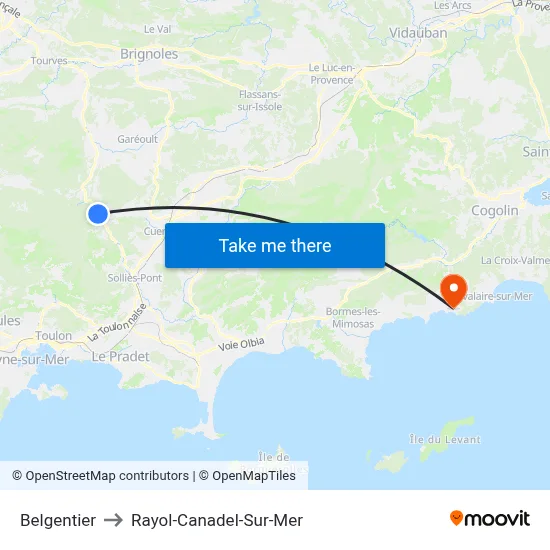 Belgentier to Rayol-Canadel-Sur-Mer map