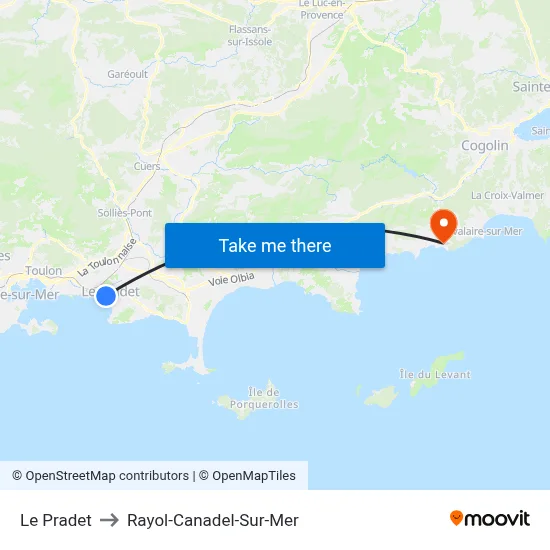 Le Pradet to Rayol-Canadel-Sur-Mer map