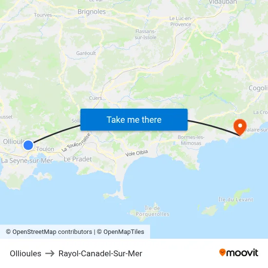 Ollioules to Rayol-Canadel-Sur-Mer map