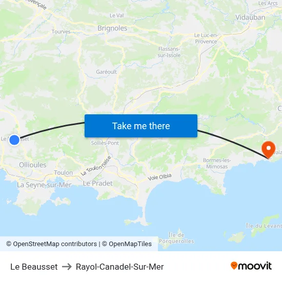 Le Beausset to Rayol-Canadel-Sur-Mer map