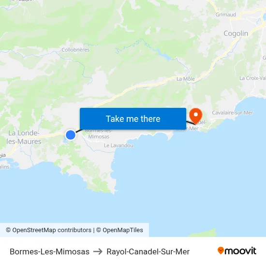Bormes-Les-Mimosas to Rayol-Canadel-Sur-Mer map