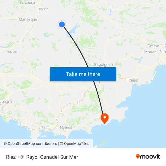 Riez to Rayol-Canadel-Sur-Mer map