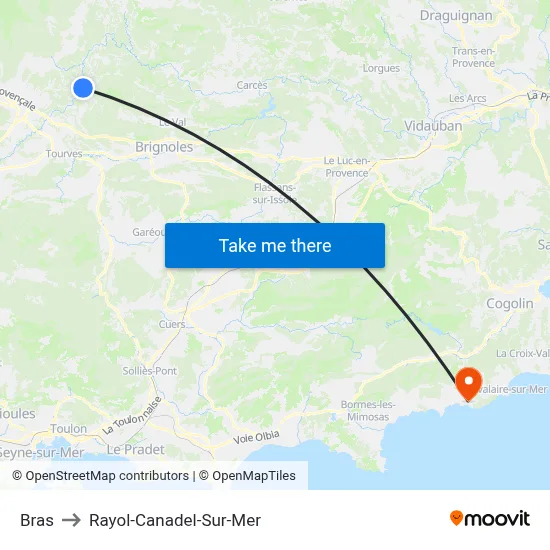 Bras to Rayol-Canadel-Sur-Mer map