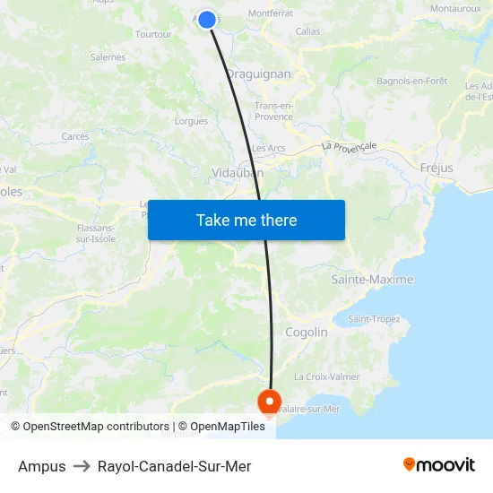 Ampus to Rayol-Canadel-Sur-Mer map