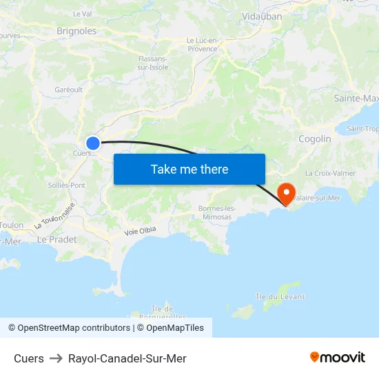 Cuers to Rayol-Canadel-Sur-Mer map