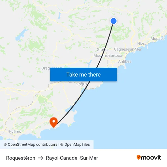 Roquestéron to Rayol-Canadel-Sur-Mer map
