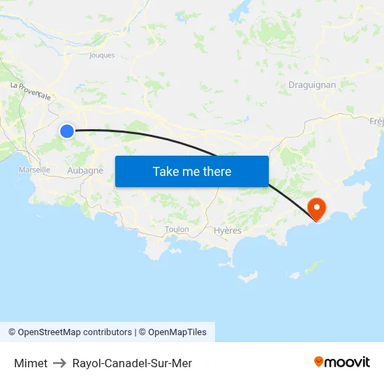 Mimet to Rayol-Canadel-Sur-Mer map