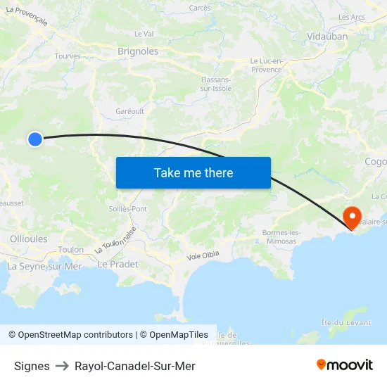 Signes to Rayol-Canadel-Sur-Mer map
