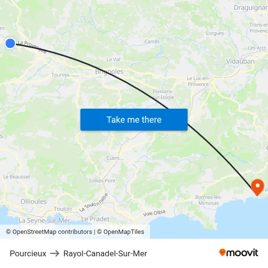 Pourcieux to Rayol-Canadel-Sur-Mer map