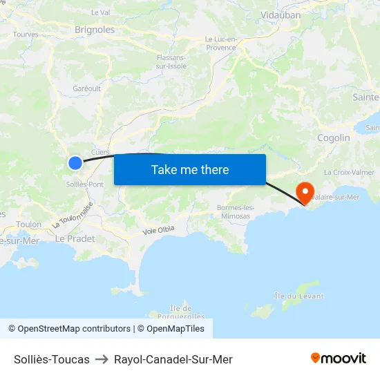Solliès-Toucas to Rayol-Canadel-Sur-Mer map
