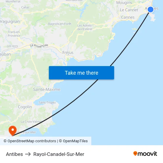 Antibes to Rayol-Canadel-Sur-Mer map