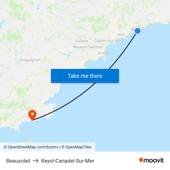 Beausoleil to Rayol-Canadel-Sur-Mer map