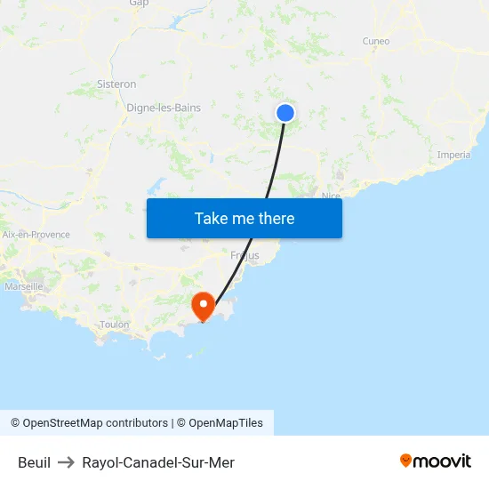Beuil to Rayol-Canadel-Sur-Mer map